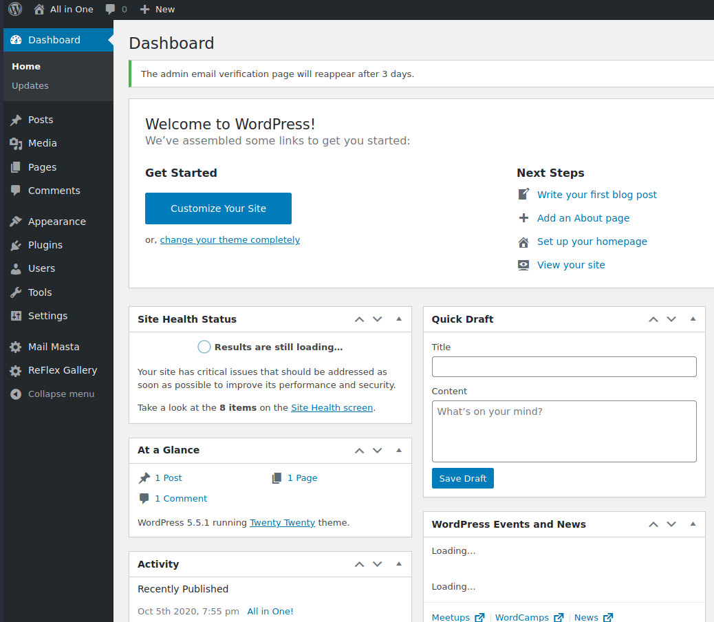 Login successfull, wordpress panel