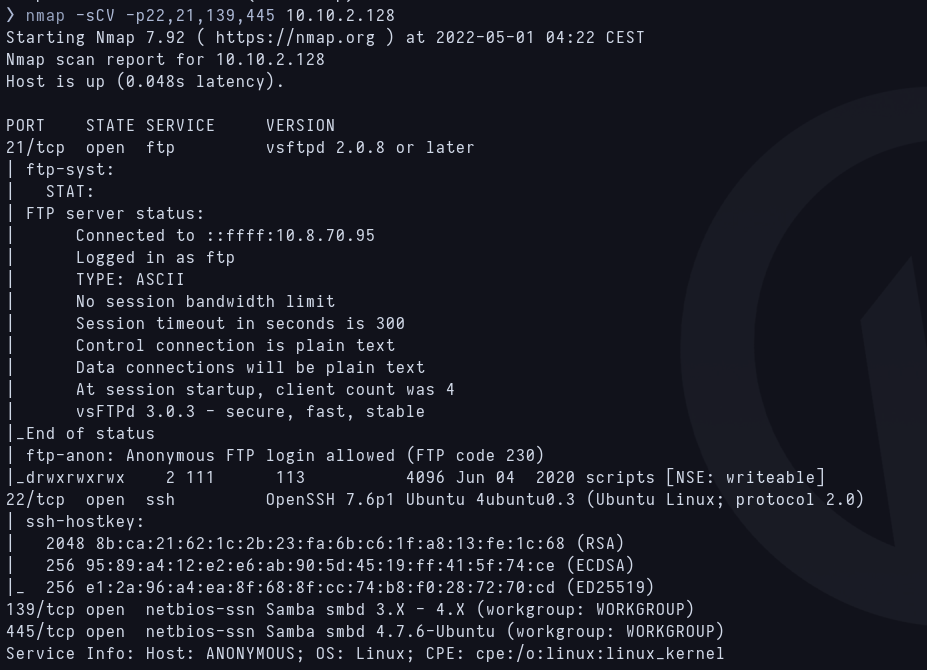 Nmap scan for versions