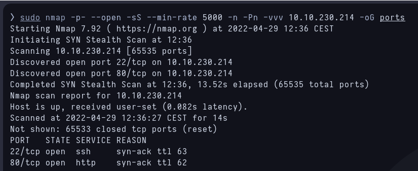 Nmap scan for open ports
