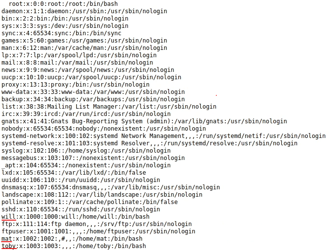 /etc/passwd content